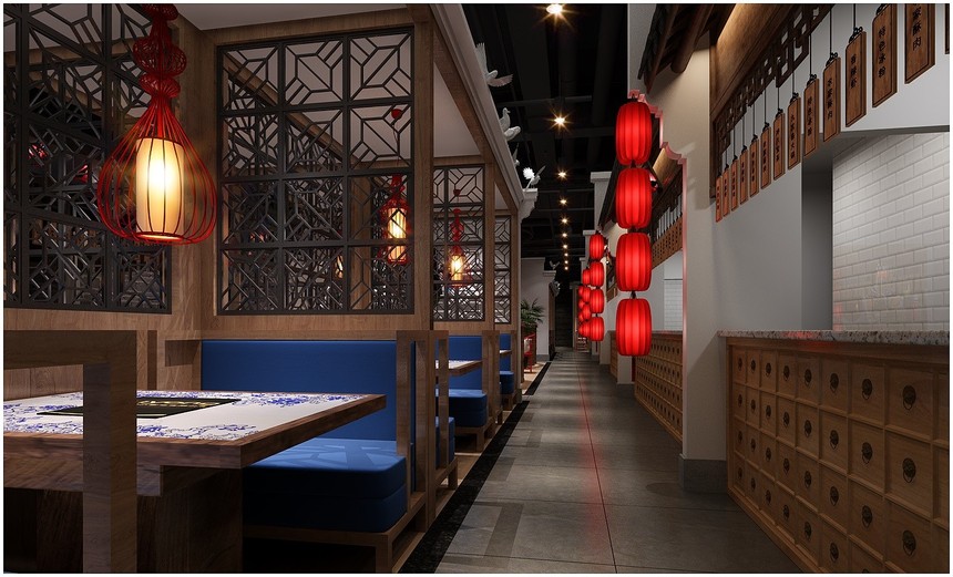 上海嘉定600平方火鍋店設(shè)計方案